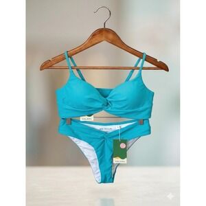 Halara Bikini Set Women Medium Lake Blue Twisted Knot Two Piece Swimsuit NEW